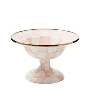 NEW Mackenzie-Childs Rosy Check Small Enamel Compote Bowl